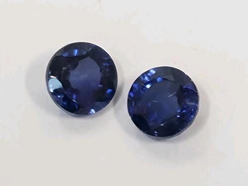 2.45ct Pair of Natural Blue Sapphire Round Cut Faceted Gemstones