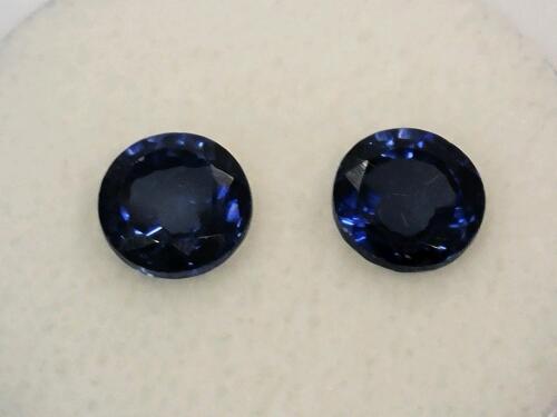 2.45ct Pair of Natural Blue Sapphire Round Cut Faceted Gemstones - 3