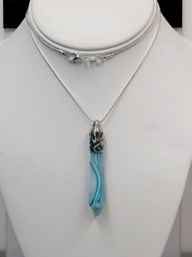 Aquamarine Stripe Agate Gemstone Hexagonal Cut 24" Necklace