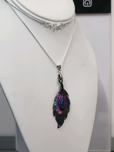 Rainbow Plated Tibetan Silver Feather Pendant 24" Necklace - 2