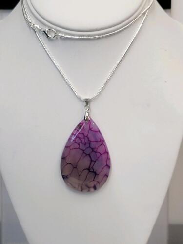 76.15ct Natural Dragon Vein Agate Teardrop Gemstone 24" Necklace