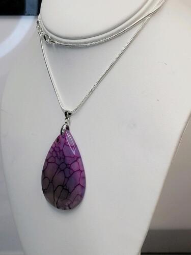 76.15ct Natural Dragon Vein Agate Teardrop Gemstone 24" Necklace - 2