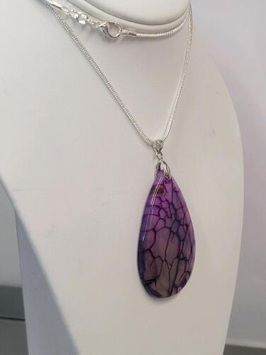 76.15ct Natural Dragon Vein Agate Teardrop Gemstone 24" Necklace - 3