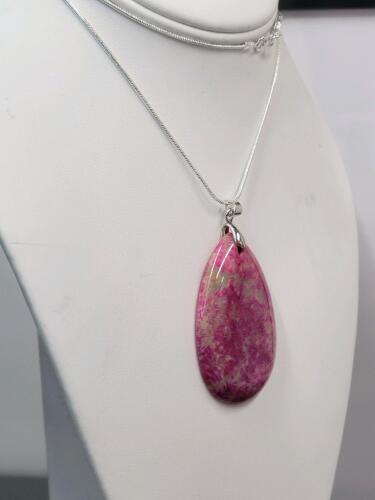 74.10ct Natural Peachblow Chrysanthemum Coral Teardrop Pendant 24" Necklace - 2