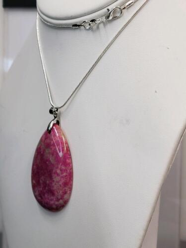 74.10ct Natural Peachblow Chrysanthemum Coral Teardrop Pendant 24" Necklace - 3