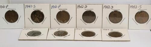 10 Different WW2 Carded Lincoln Head Cents (Excellent Condition)