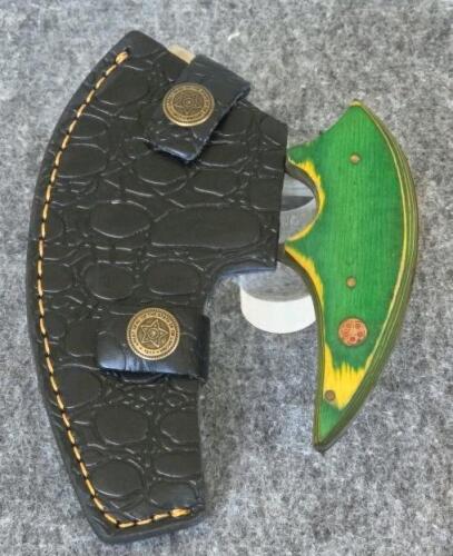 Custom Damascus Steel Hunting and Ulu Knives with Leather Sheaths - 7