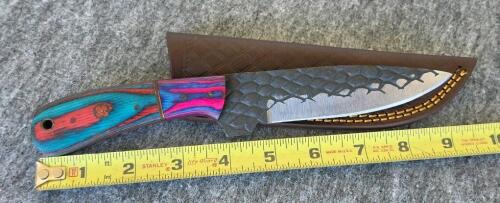 Custom Damascus Steel Hunting and Ulu Knives with Leather Sheaths - 9