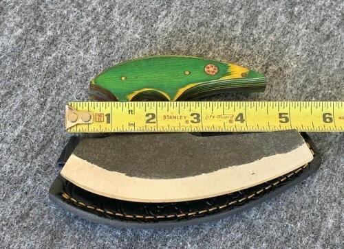 Custom Damascus Steel Hunting and Ulu Knives with Leather Sheaths - 11