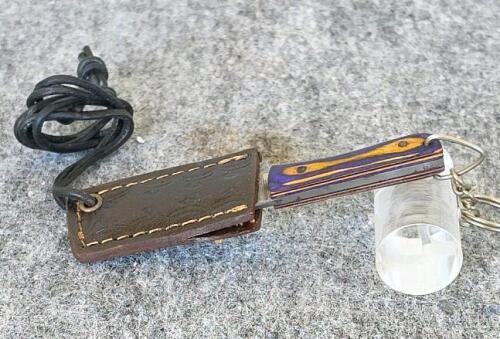 Custom Handcrafted Fixed-Blade Knife Set &ndash; Damascus Pattern, Resin Handles, Leather Sheaths, Keychain Mini - 3