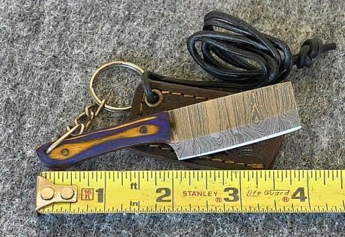 Custom Handcrafted Fixed-Blade Knife Set &ndash; Damascus Pattern, Resin Handles, Leather Sheaths, Keychain Mini - 11