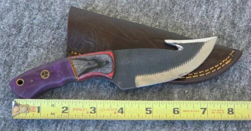 Custom Handcrafted Fixed-Blade Knife Set &ndash; Damascus Pattern, Resin Handles, Leather Sheaths, Keychain Mini - 12