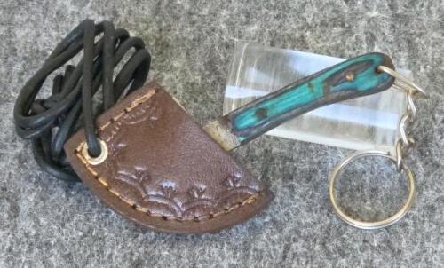 Custom Fixed Blade Knives Set with Dyed Wood Handles, Leather Sheaths & Mini Axe Keychain - 3