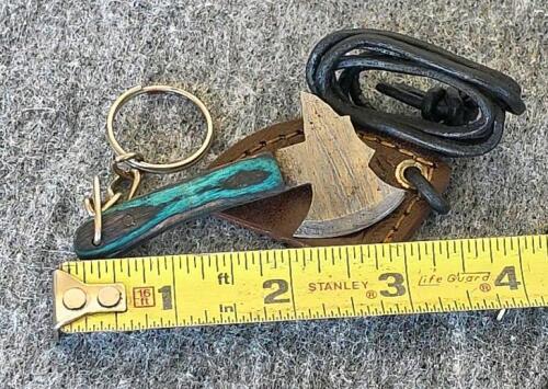 Custom Fixed Blade Knives Set with Dyed Wood Handles, Leather Sheaths & Mini Axe Keychain - 10