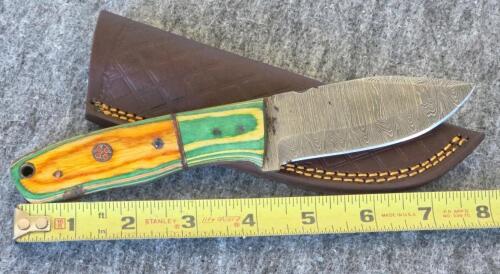 Custom Fixed Blade Knives Set with Dyed Wood Handles, Leather Sheaths & Mini Axe Keychain - 11