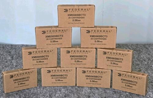 Rare 5.56mm - 200rds (Formally Known as the FBI Load) Federal XM556SBCT3 62 Grain Tactical Bonded Ammunition, Stripper Clips Included