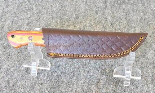 Custom Damascus Fixed Blade Knife 9" Multicolor Handle with Tooled Leather Sheath - 3