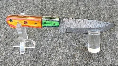 Custom Damascus Fixed Blade Knife 9" Multicolor Handle with Tooled Leather Sheath - 4