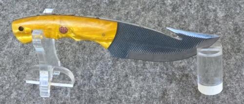 Custom Damascus Fixed Blade Knife 9" Multicolor Handle with Tooled Leather Sheath - 6