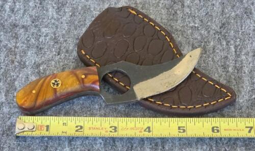 Custom Damascus Fixed Blade Knife 9" Multicolor Handle with Tooled Leather Sheath - 11