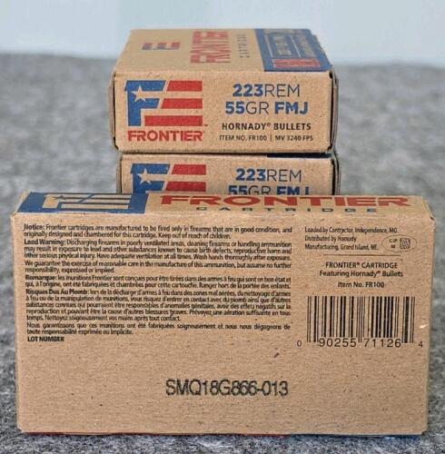 Frontier .223 Remington 55gr FMJ Brass Ammo Boxes, 100 Rounds, Hornady Bullets - 3