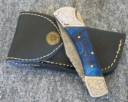 Custom Fixed and Folding Knives with Sheaths &ndash; Damascus Steel, Unique Handles, Excellent Condition - 6