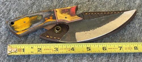 Custom Fixed and Folding Knives with Sheaths &ndash; Damascus Steel, Unique Handles, Excellent Condition - 10