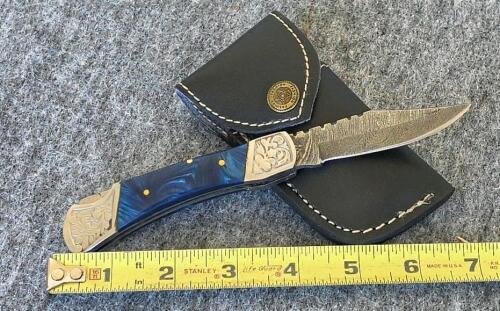 Custom Fixed and Folding Knives with Sheaths &ndash; Damascus Steel, Unique Handles, Excellent Condition - 11
