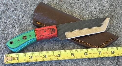 Custom Fixed and Folding Knives with Sheaths &ndash; Damascus Steel, Unique Handles, Excellent Condition - 12