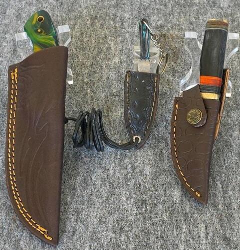 Custom Fixed-Blade Hunting & Neck Knives Set &ndash; Damascus Steel, Sheaths, Gut Hook, Mini Keychain - 2