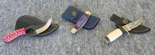 Custom Handmade Damascus Folding and Fixed Blade Knives with Leather Sheaths