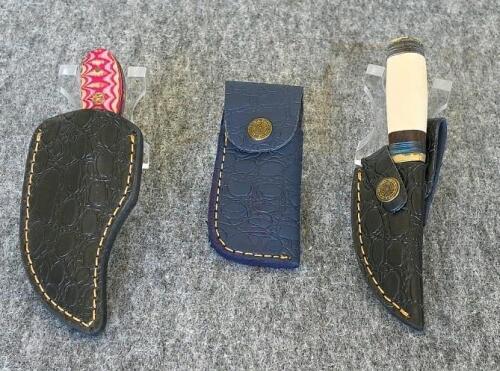 Custom Handmade Damascus Folding and Fixed Blade Knives with Leather Sheaths - 2