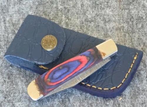 Custom Handmade Damascus Folding and Fixed Blade Knives with Leather Sheaths - 6