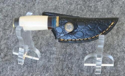 Custom Handmade Damascus Folding and Fixed Blade Knives with Leather Sheaths - 8
