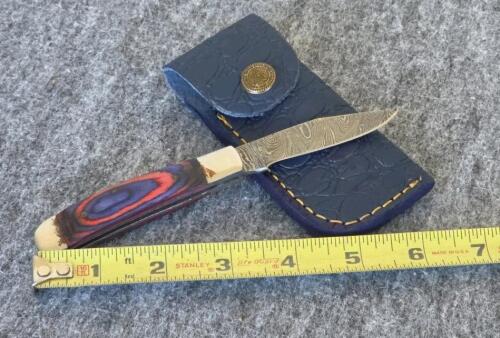 Custom Handmade Damascus Folding and Fixed Blade Knives with Leather Sheaths - 10