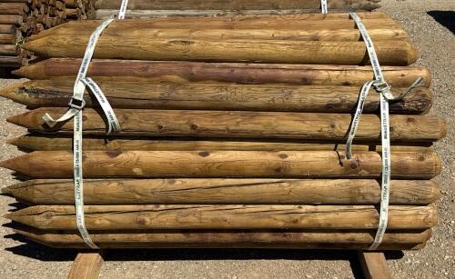 Bundle of 6 ft Pressure Treated Round Wood Fence Posts, 4-in Diameter, Pointed Ends