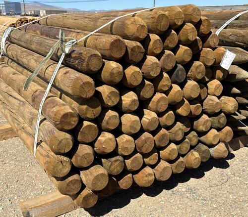 Bundle of 6 ft Pressure Treated Round Wood Fence Posts, 4-in Diameter, Pointed Ends - 3