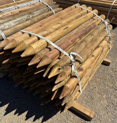 Bundle of 6 ft Pressure Treated Round Wood Fence Posts, 4-in Diameter, Pointed Ends - 4