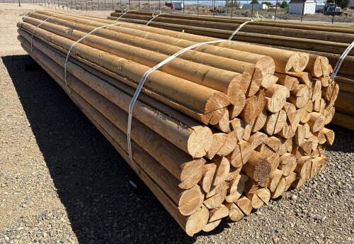 16 ft x 4 in Pressure-Treated Half Round Wood Fence Posts, Bundle, Flat Ends 100 Qty