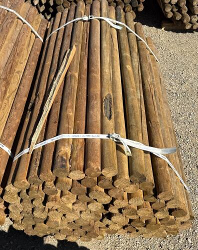 Bundle of 100 Pressure-Treated 7-Foot x 3-Inch Round Wood Fence Posts Grade 4 - 6