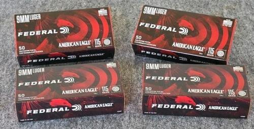 Federal American Eagle 9mm Luger 115gr FMJ Brass Ammunition, 200 Rounds, USA
