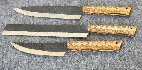 Handmade High-Carbon Steel Knife Set, Chef, Bread, & Slicer, Custom Multi-Laminate Handles