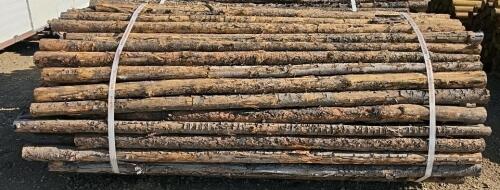 8.5 ft Pine/Fir Round Wood Fence Posts, Untreated, Bundle of ~120, 3-4 in Diameter, Bark On