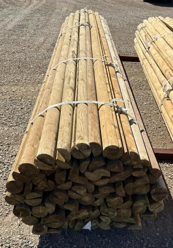 Treated Half Round Wood Fence Posts, Approx 4" x 16' - 2