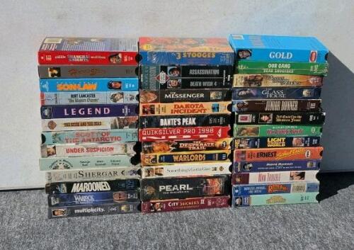 Large Lot of 33 VHS Movies & TV Tapes &ndash; Mixed Genres, Warner Bros, Touchstone, Universal