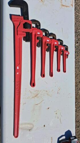 Set of 6 RIDGID & TRIMO Heavy Duty Pipe Wrenches 10&ndash;48 Inch, Alloy Steel, Straight Handle