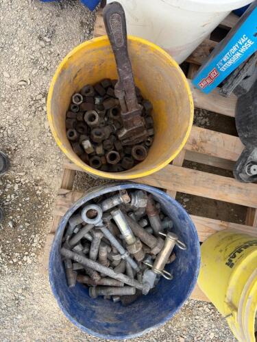 Bulk Industrial Mixed Steel Bolts, Nuts & Fasteners in 5-Gallon Buckets with Pipe Wrench