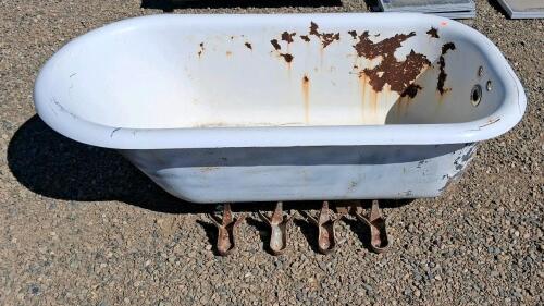 Vintage Cast Iron Clawfoot Bathtub, Side Drain