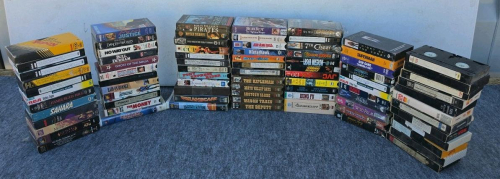Large VHS Tape Lot (~70) Mixed Home Recordings & Commercial Movies, RCA Kodak T-120, VCR Cleaner