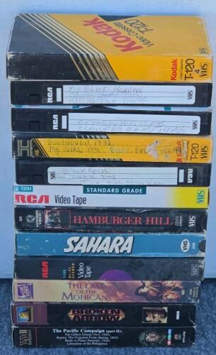 Large VHS Tape Lot (~70) Mixed Home Recordings & Commercial Movies, RCA Kodak T-120, VCR Cleaner - 11